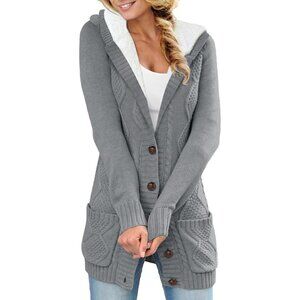 Women's Hooded Fleece Lined Cardigan Sweater Small Winter Coat with Pockets